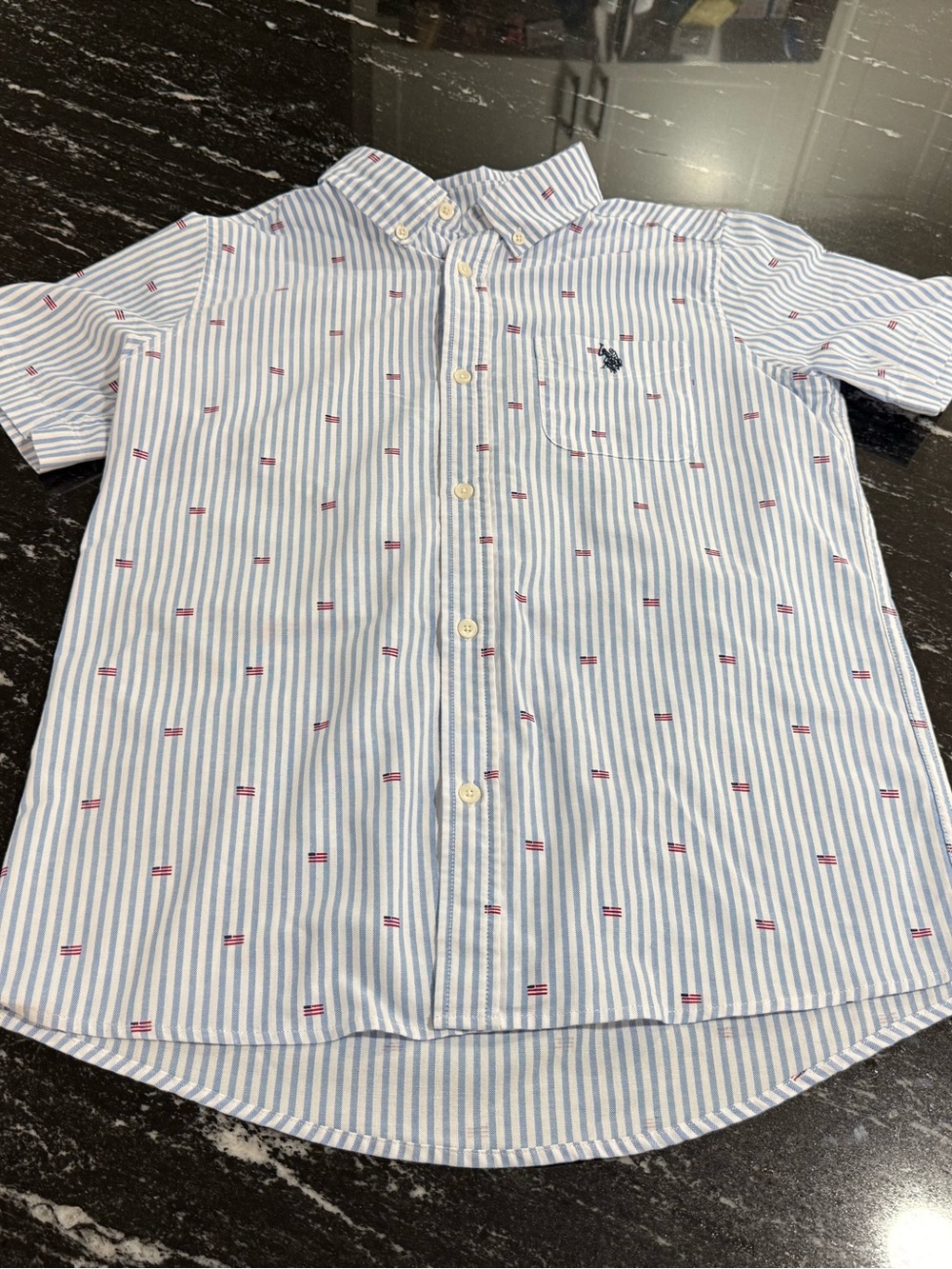 U.S. Polo Assn Boys 18 Oxford Shirt Blue White Stripe Embroidered Button Down
